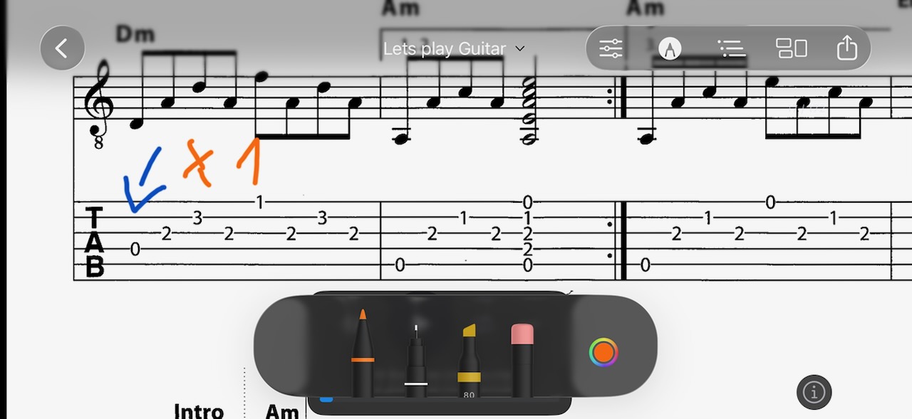NovaNota annotations — handwritten markings on the score with Apple Pencil