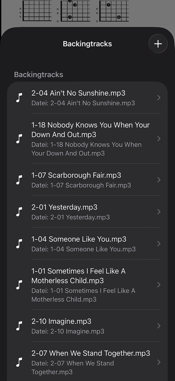 NovaNota backing tracks list with MP3 files